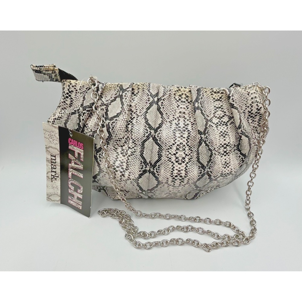 Mark Carlos Falchi Bag Women's Ivory & Black SnakeSkin Crossbody Chain Strap NWT